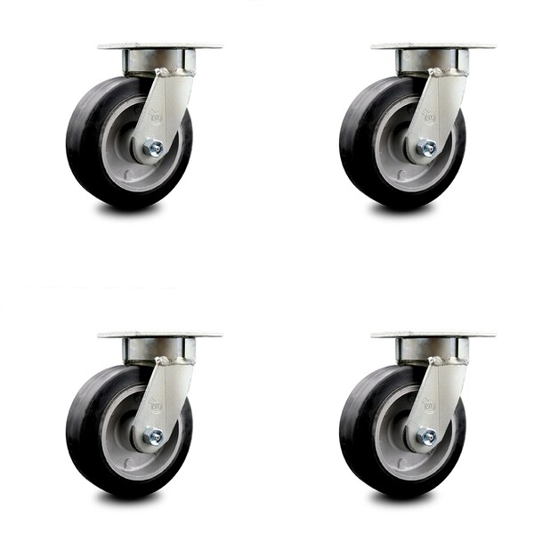 Service Caster 6 Inch Kingpinless Rubber on Aluminum Wheel Swivel Top Plate Caster SCC, 4PK SCC-KP30S620-RAR-4 - main